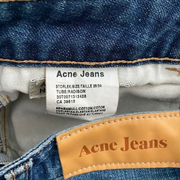 Acne Studios High Rise Jeans Frayed Hem Crop Blue Premium Denim Size 28 - Picture 7 of 9